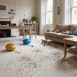 a comfortable, lived-in London family home just after a kid's birthday party has ended