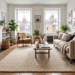 A berber loop-pile carpet in the living room of a London apartment